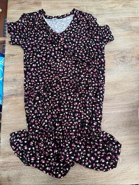 Women's Black Mini Dress with Pink & Cream Floral Print